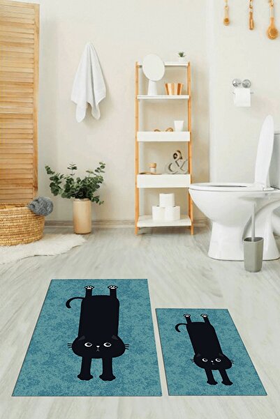 EY HOME Digital Printed Washable Non-Slip Cute Cat Double-Sided Bathroom Rug ...