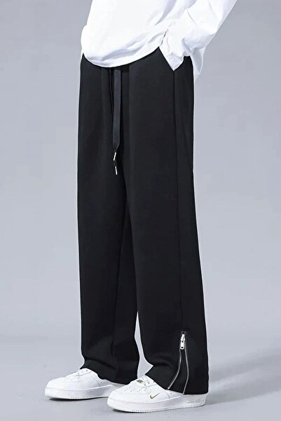 SALIENDO Men's Zipper Leg Black Baggy Sweatpants