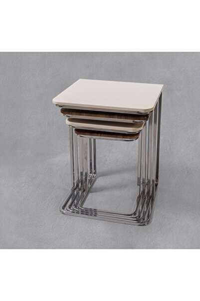 Veys Sehpa TEKERLEKSİZ  - VEGAS ZİGON SEHPA  4 LÜ - KREM - CEVİZ