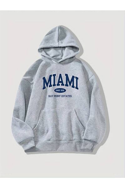 NOFLEN Φούτερ με κουκούλα Unisex Grey Miami με στάμπα oversize