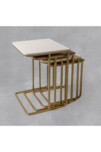 Veys Sehpa TEKERLEKSİZ  - VEGAS ZİGON SEHPA  4 LÜ - GOLD  - KREM - CEVİZ