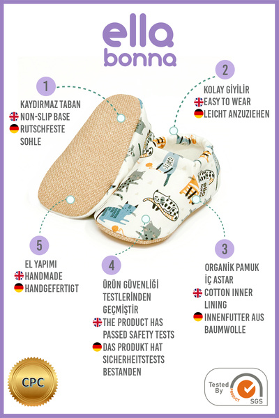 Ella Bonna Non-Slip Sole Cat Patterned Baby Booties, Home Boots Slippers Nursery Shoes Panduf