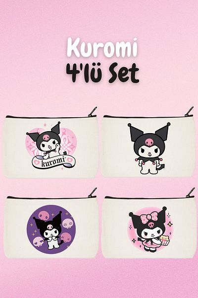 designedfy Set de machiaj cu imprimeu Kuromi din 4 piese - Suport stilou și portofel