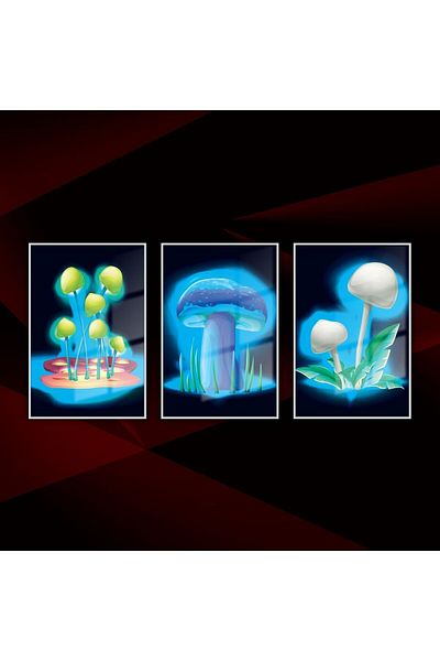 GAAGART Set de 3 mese din sticlă cu cadru metalic Neon Magic Mushrooms