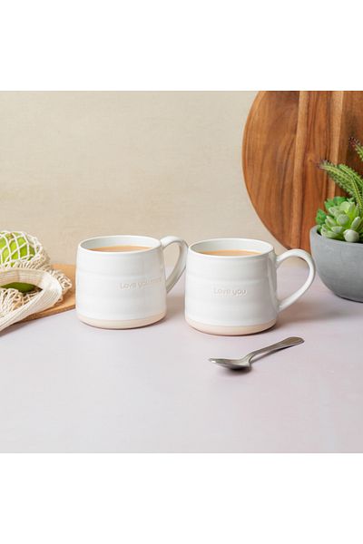 MIKASA Mkmuglovepk2 Farmhouse'I Love You' 2-Pack 380ml White Ceramic Mugs