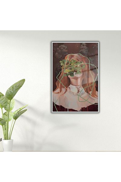 GAAGART Metal Framed Glass Psychology Polyclinic Table Siluetă roșie de femeie