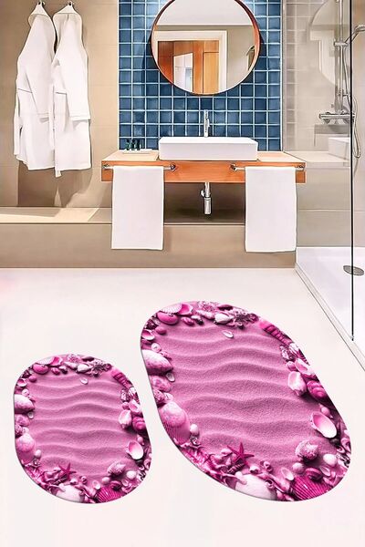 EY HOME Τρισδιάστατο ψηφιακό αντιολισθητικό μοντέρνο σχέδιο, διπλό χαλάκι μπάνιου, οβάλ σετ τουαλέτας