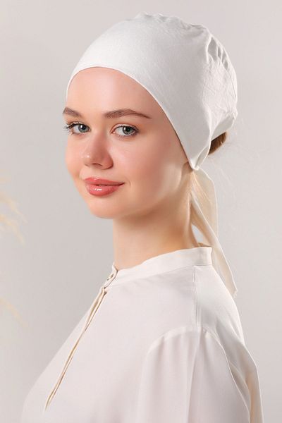 Melodi Scarf Ecru Color Seamless Combed Cotton Bonnet