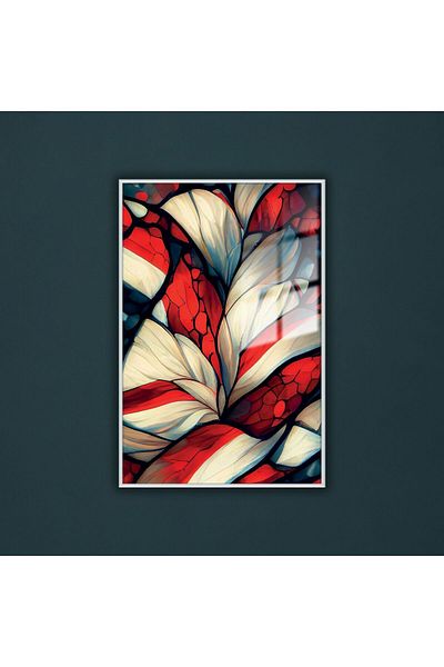 GAAGART Masă din sticlă cu cadru metalic Design abstract perlat roșu