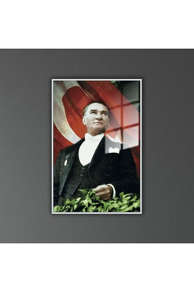 GAAGART Portretul Ataturk cu steagul turcesc pe masă de sticlă cu cadru metalic