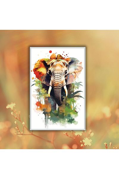 GAAGART Masa din sticla securizata cu cadru metalic Ilustratie colorata elefant