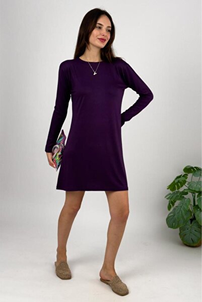 Betimoda Women's Long Sleeve Crew Neck Combed Cotton Tunic Undershirt Plum