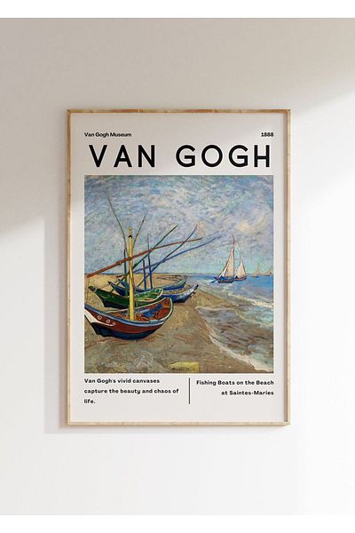 Taranist Χάρτινη αφίσα Vincent Van Gogh – Ψαροκάικα στην παραλία Καγιάκ Θάλασσα