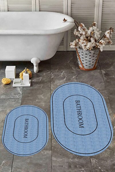 EY HOME Цифровий друк, можна прати, не ковзає, простий дизайн, з написом «Bathroom», овальний килимок для ванної, комплект для унітазу