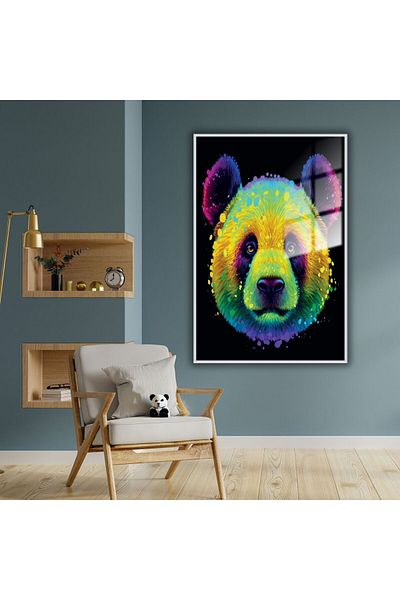 GAAGART Masă din sticlă temperată cu cadru metalic Panda colorată neon