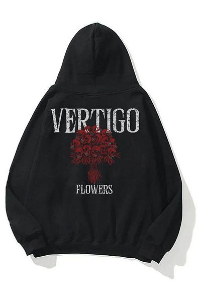 NOFLEN Hanorac oversize unisex negru cu imprimeu Vertigo