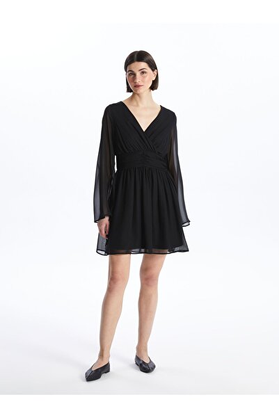 LC Waikiki Dámské šifonové šaty s dvojitým límcem a dlouhým rukávem