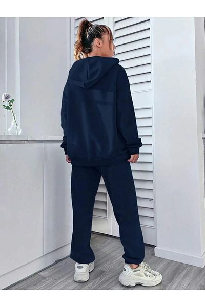 LecaTTe Σετ αθλητική φόρμα με κουκούλα Happiness Oversize - Φούτερ με στάμπα Navy Blue και Jogger