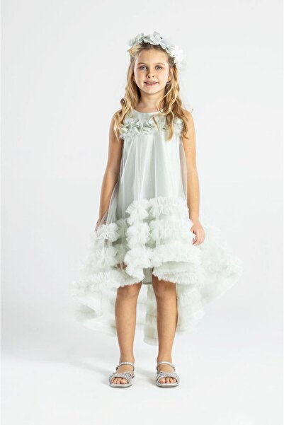 SIRRI Rochie de seara cu coada de frumusete si coroana pentru fetita de 6-10 ani