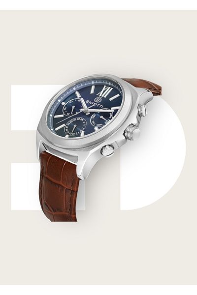 Bigotti Original Functions Active 5 ATM Waterproof Genuine Leather Band Men's Wristwatch