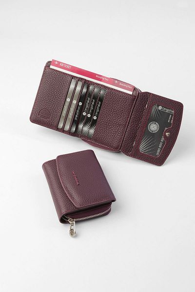 CENGİZ PAKEL Genuine Leather mini Horizontal Snap Women's Wallet - Cengiz Pakel - Damson 65288