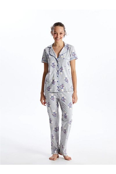 LC Waikiki LCW DREAM Shirt Collar Floral Short Sleeve Women's Pajamas Set
