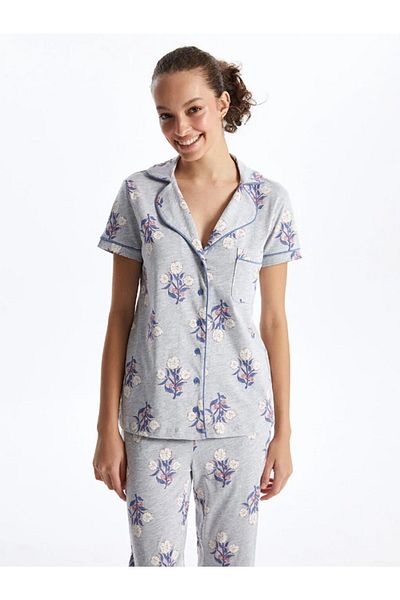 LC Waikiki LCW DREAM Shirt Collar Floral Short Sleeve Women's Pajamas Set