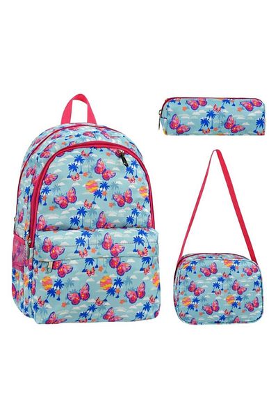 kabkabi Primary-Middle School Sports Pen Holder and Backpack and Lunchbox - Butterfly Patterned Set