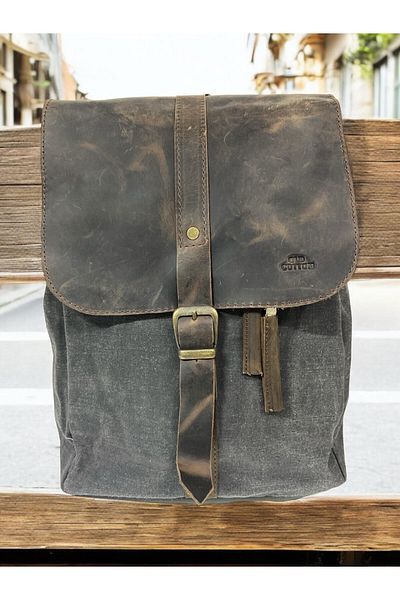 Old Cotton Vintage Design Leather Canvas Backpack - Single Compartment, Drawstring Cover, GDS Bag 7120