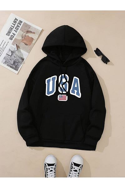 NOFLEN Hanorac oversize unisex cu imprimeu SUA