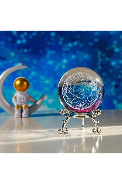 keyfim shop Dekoratif Metal Ayaklı Yıldız Haritası Tasarımlı 3D Cam Küre 6cm