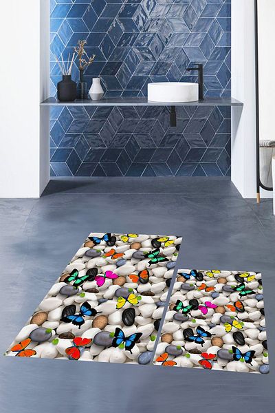 EY HOME Set de scaune de toaletă cu covor dublu pentru baie, lavabil digital 3D, KLZT-44-COLOR,