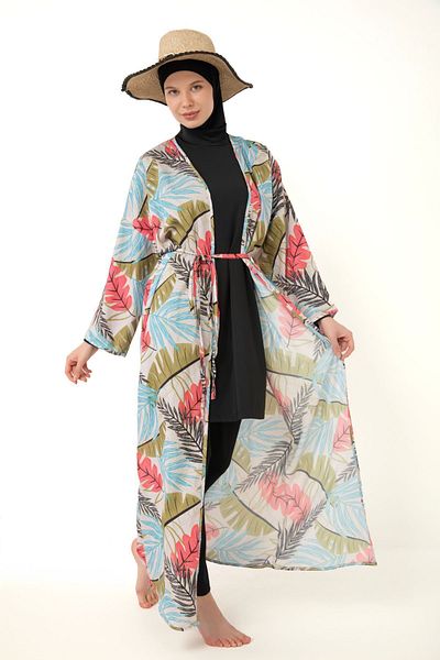medipek Hijab Badeanzug - Gemusterter Pareo Kimono Kaftan