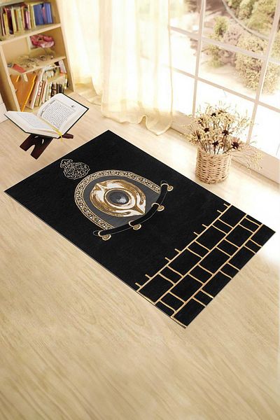 EY HOME Digital Printed Washable Stylish Design Prayer Rug Prayer Rug 70x130cm, Prayer Rug-49-black,