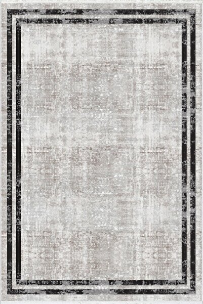 10 Post Online Gray Black Cream Runner - Digital Printed, Non-Slip, Round Oval Cut, Thin Washable Carpet