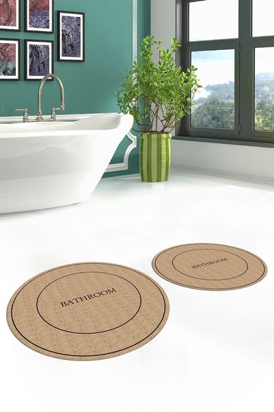 EY HOME Digital Washable Non-Slip Plain Bathroom Written Round Bath Mat Toilet Set