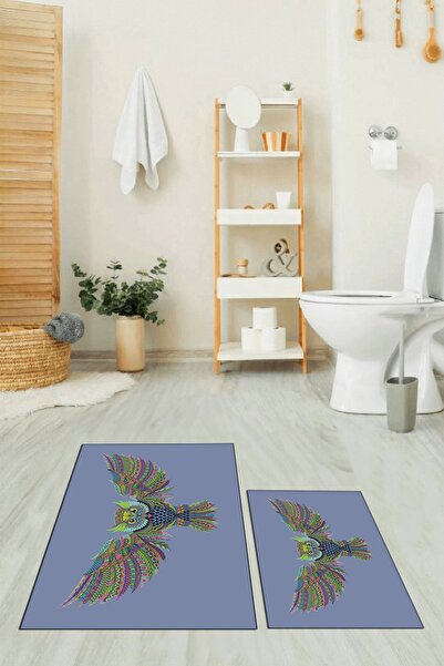 EY HOME Печатен, измиваем, противоплъзгащ, цветен комплект за баня с две подл...