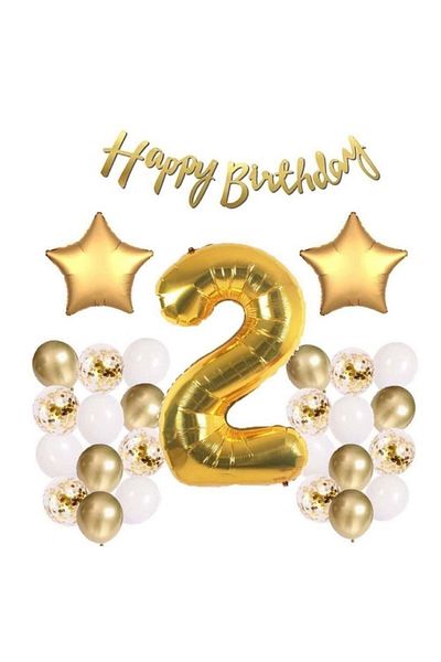 asöy 2 Years Birthday Set Number Balloon Foil Star Balloon Metallic Balloon Pastel Balloon Banner Balloon Set