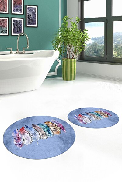 EY HOME Ψηφιακό πλενόμενο αντιολισθητικό πολύχρωμο έθνικ σχέδιο με φύλλα διπλό σετ στρογγυλής λεκάνης τουαλέτας μπάνιου