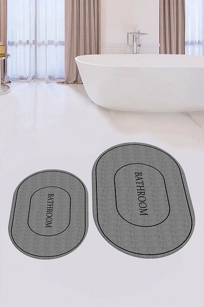 EY HOME Set de scaune de toaletă pentru baie ovală, lavabilă, imprimată digitală, cu scris pentru baie, OKLZT-4-GRI,