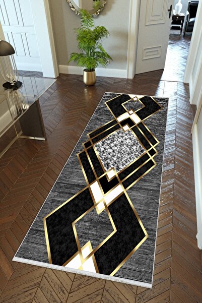 10 Post Online Χρυσός γκρι αντιολισθητικός πάτος - Πλενόμενος λεπτός ψηφιακός χαλί με τύπωμα διαδρόμων