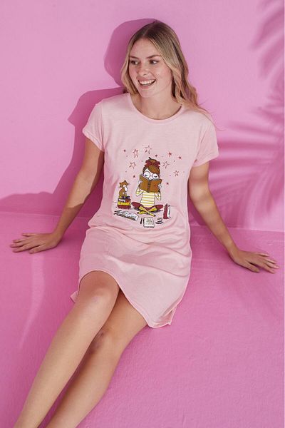 PİJAMOOD Patterned Women's Nightgown - Short Sleeve