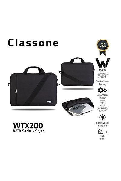 Classone Wtx200 Wtxpro قماش مقاوم للماء 15.6 بوصة متوافق مع ماك بوك، كمبيوتر محمول، حقيبة يد للكمبيوتر المحمول - أسود