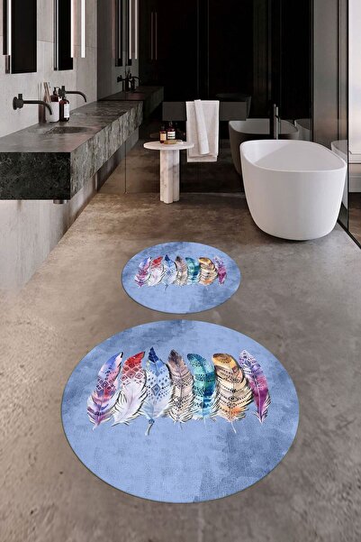 EY HOME Ψηφιακό πλενόμενο αντιολισθητικό πολύχρωμο έθνικ σχέδιο με φύλλα διπλό σετ στρογγυλής λεκάνης τουαλέτας μπάνιου