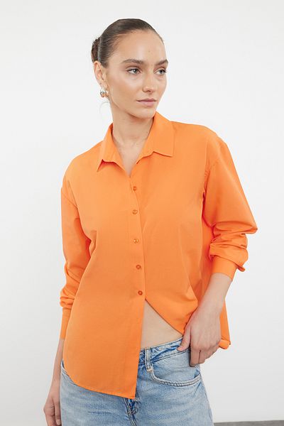Trendyol Collection Sötét narancssárga - pamut laza szabású ing TWOAW20GO0107