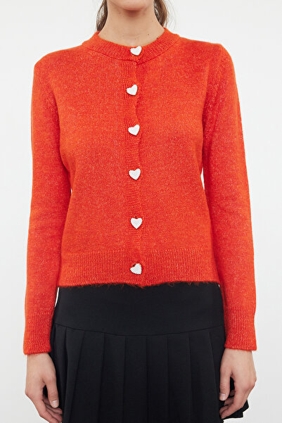 Trendyol Collection Pomarańczowa miękka tekstura klejnotów zapinana na guziki kurtka dzianinowy kardigan TWOAW22HI0044