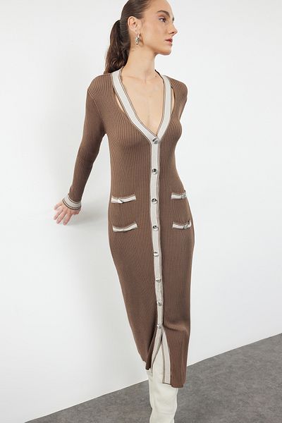 Trendyol Collection Φόρεμα Color Blocked Mink Maxi Knitwear - TWOAW24EL00017