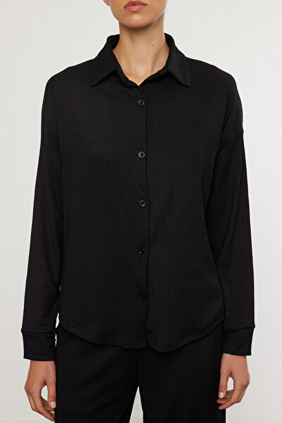 Trendyol Collection Kényelmes öntött fekete kötött készlet - gombos, texturált TWOAW25AU00100