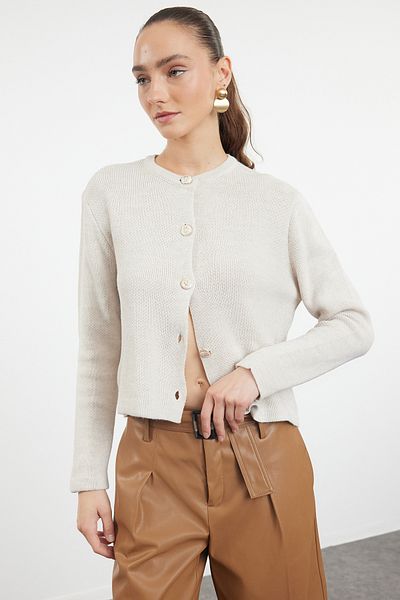 Trendyol Collection Basic Stone Coloured Knitwear Cardigan – Jacket Look TWOAW24HI00090