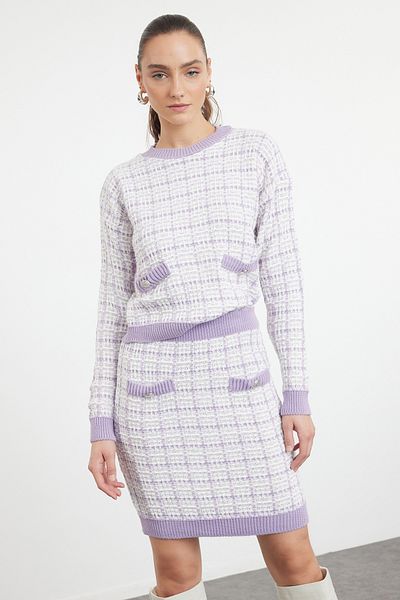 Trendyol Collection Lila csillogó tweed kötöttáru szett - alsó és felső TWOAW21AU0003